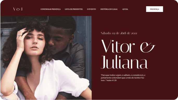 Exemplo de um site de casamento da Wedy
