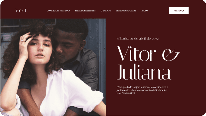Exemplo de um site de casamento da Wedy