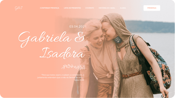 Exemplo de um site de casamento da Wedy