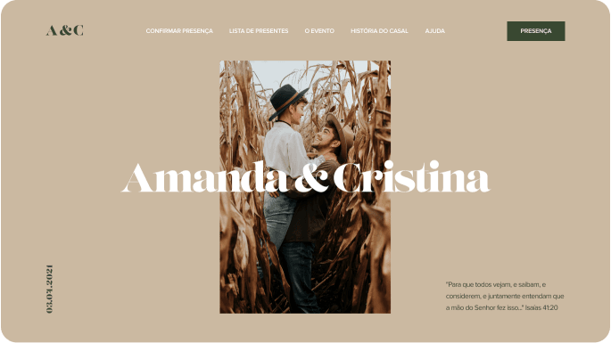 Exemplo de um site de casamento da Wedy